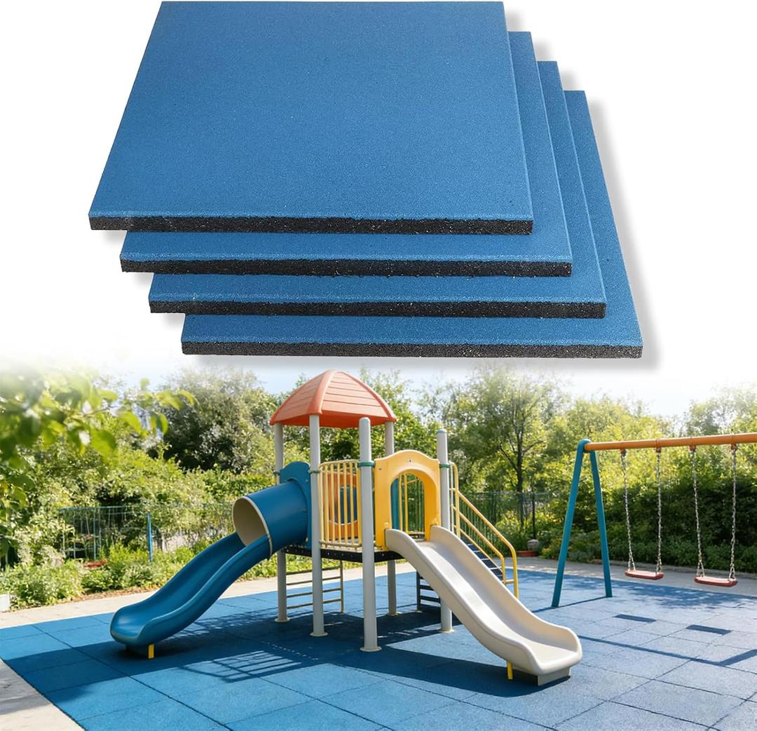 MYOYAY 4 Pack Interlocking Tiles 20"x20"x1" Heavy Duty Rubber Tile Green Non-Slip Flooring Mat for Playground Park Gym Indoor and Outdoor, Cover 11.12 Sq. FT