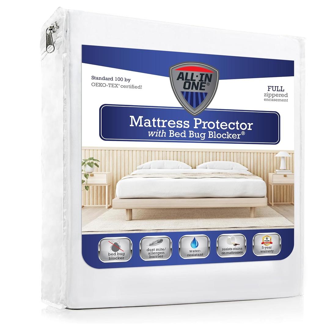 All-in-One Mattress Protector, Zippered Encasement, Water & Stain Resistant, Triple Seal Protection, Full, White