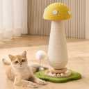 Mushroom Cat Scratching Post Cat Tree, 21.5 H Cute Cat Scratcher Tower with Durable Solid Wood Turntable Toy, Lemon Yellow Mushroom Scratch Post Cat Sisal Scratcher with Catnip for Indoor Cats