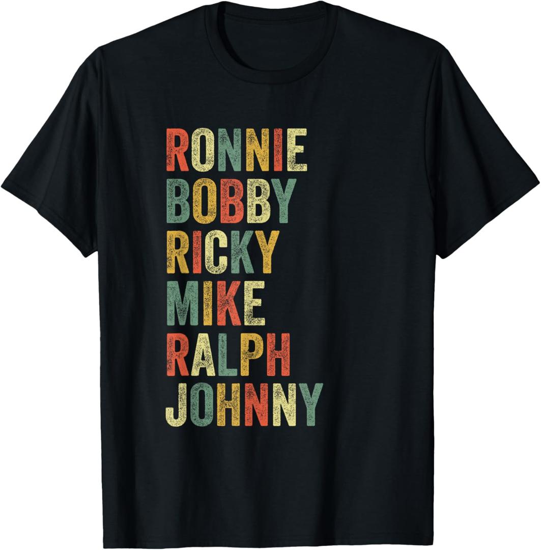 Ronnie Bobby Ricky Mike Ralph Johnny Funny Hip Hop Eighties T-Shirt (Black, XXL)
