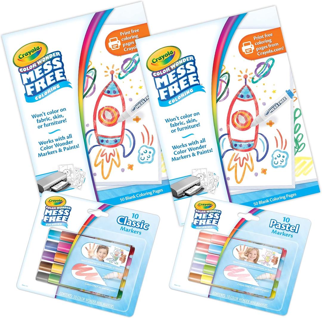 Crayola Color Wonder Mess Free Coloring Kit (120ct), 100 Mess Free Coloring Pages & 20 Mini Markers, Toddler Travel Activity, Gift for Toddlers