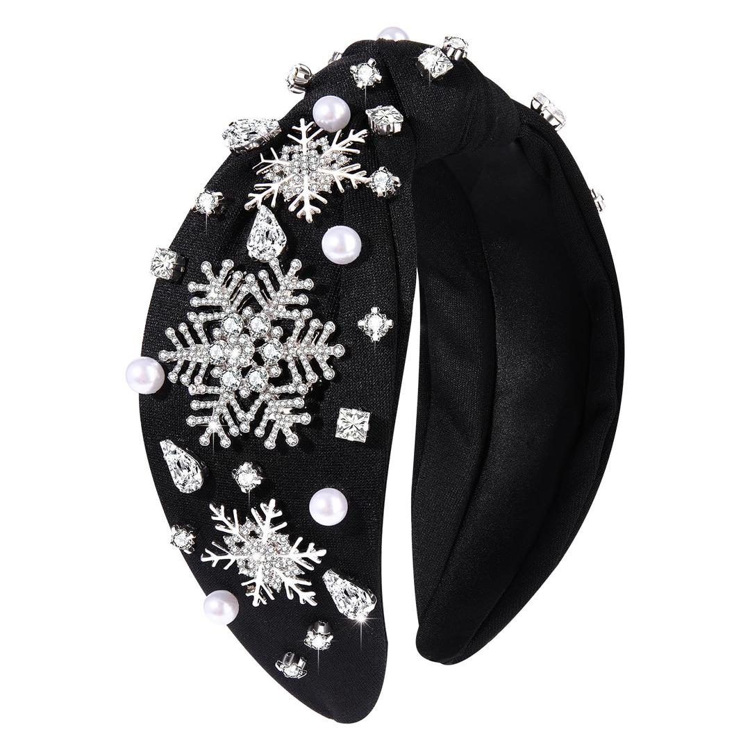 boderier Christmas Headbands for Women Silver Rhinestone Snowflake Headband Crystal Wide Knotted Headband Xmas Holiday Hair Accessories Gifts (Silver Rhinestone Snowflake)
