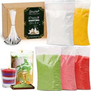Blingfun 5 Color DIY Sand Wax Candle Making Kit  Refillable Pearled Wax with Candle Wicks, Scented Candle Supplies for Halloween, Christmas, Wedding, Home Decor (Sand Candle Craft Kit)