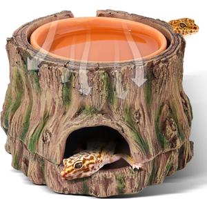 3 in 1 Reptile Hide Cave,Lizard Humid Hideout with Detachable Base and Clay Water Dish,Essential Reptile Terrarium Tank Accessories Decor for Leopard Geckos, Crested Geckos, Snakes, Crabs