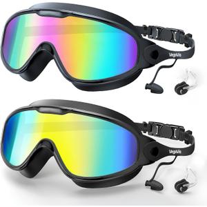 VegoVia Adult Swim Goggles 2 Pack, Anti-Fog 180 Wide View UV Protection Pool Swimming Goggles for Adult Youth Men Women