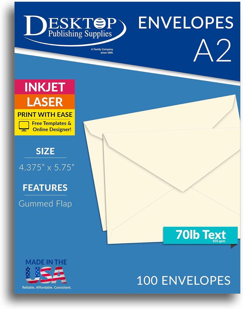 Envelope, Cream/Off White 4 3/8" x 5 3/4" for Greeting cards, Invitations - 100 Envelopes