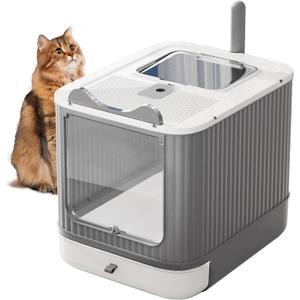 Fully Enclosed Cat Litter Box with Lid, Covered Litter Box Enclosure, Anti-Splashing Easy to Clean Kitty Litter Boxes with Drawer, 3 Modes, for Kitten and Cat up to 13 Lbs