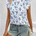 Floerns Women's Polka Dots Print Crew Neck T Shirts Cap Sleeve Summer Tee Shirt (White, L)