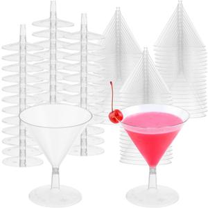 100 PCS Mini Clear Plastic Martini Glasses, 2 oz Disposable Cocktail Glasses, Mini Dessert Cups, Single Use Champagne Glass, Easy-to-Assemble Clear Glasses for Pool Parties, Birthdays, Weddings