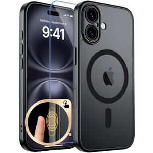 zapica Magnetic for iPhone 16 Case, Upgraded [Camera Control Button] [Full Camera Protection] [with 1 Screen Protector] Translucent Matte Shockproof Protective Phone Cover, Midnight Black