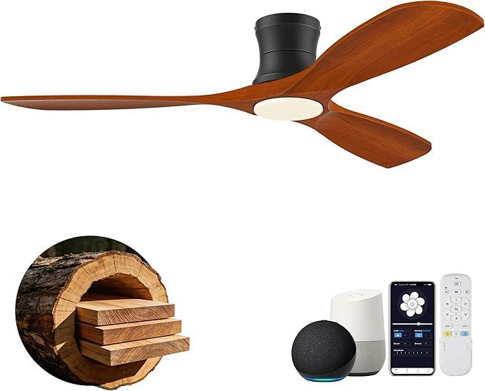 52" Low Profile Smart Ceiling Fans with Light Remote,Flush Mount,Wood,Quiet
Remote/Alexa/App Control,Hugger LED Ceiling Fan for Outdoor Indoor Modern Patio Bedroom Living Room,High CFM,3 Blade,Dimmable