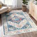 Boho Area Rugs Vintage Washable Modern Neutral Large Carpet Navy 8×10 High Traffic Rugs for Dinning Room Living Room Bedroom Farmhouse Non Slip