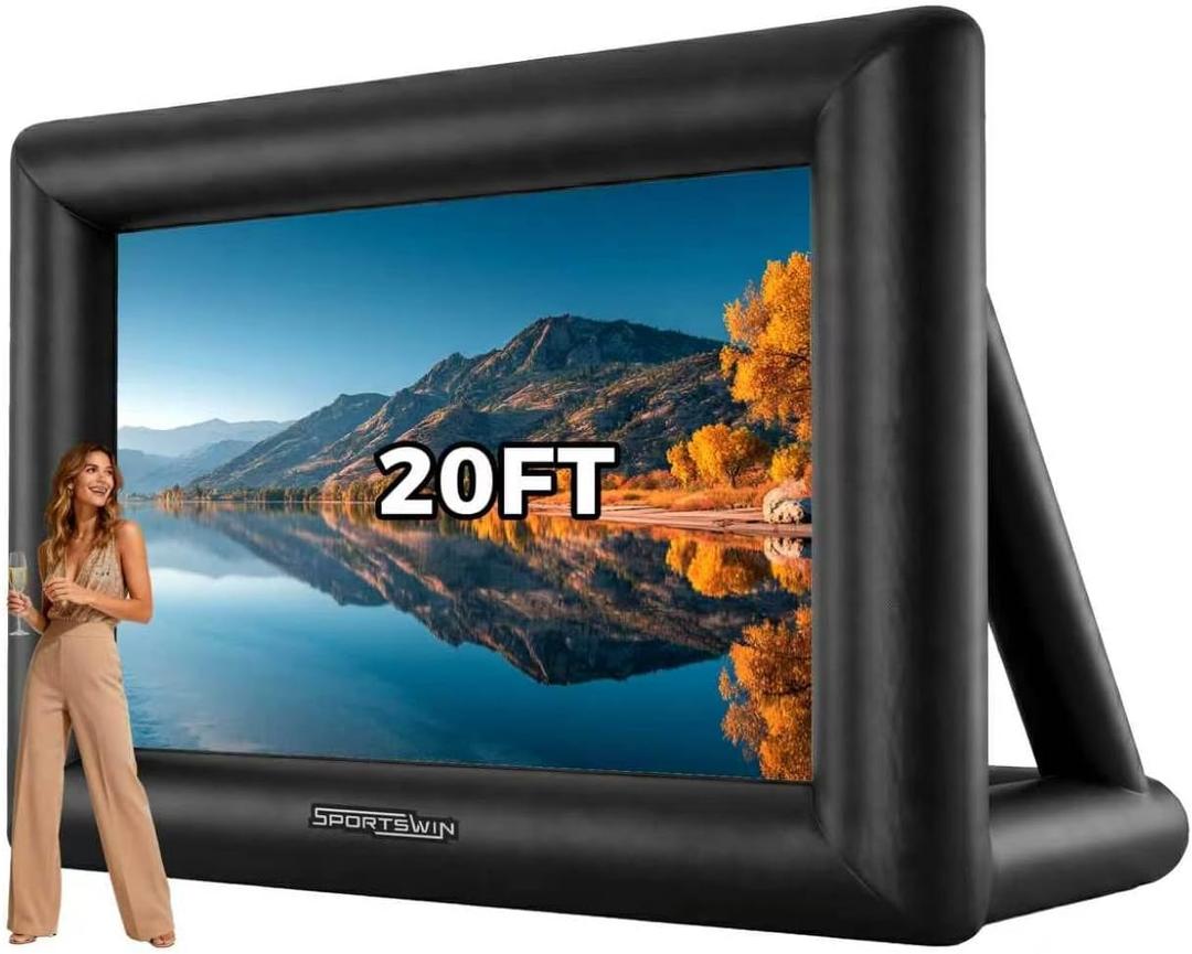 20FT Inflatable Outdoor Movie Screen, Outdoor Movie Screens with Air Blower, Easy Set Up Blow Up Projector Screen for Backyard,Theme Parties and Celebrations