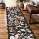 3x12ft Long Hallway Runner Rug - Non Slip Washable Floral Floor Runner for Kitchen Entryway BathroomBoho Low Pile Thin Rubber Backed Scalloped Carpet Runner (Black, 3x12)