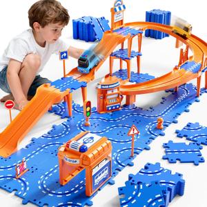 NIPLOOOW Puzzle Race Car Track Set for Kids 3-5, Floor Puzzle Track Car Set, Toddler Toys for 3 4 5 6 Years Old Boys, Toys Gift for Kids Boys Girls Age 3 4 5 6 7 8 Years Old, 12" x 8" x 3"