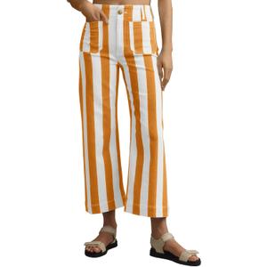 Tankaneo Womens Cropped Striped Jeans Casual High Waisted Stretchy Polka Dots Straight Leg Denim Pants with Pockets (Orange, S)
