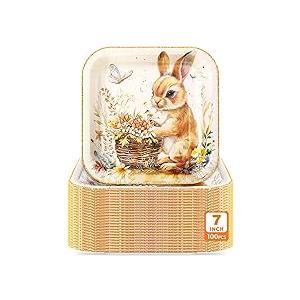Potchen 100 Pcs Dessert Plates Bulk 7 x 7 Inch Disposable Square Paper Plates Heavy Duty Party Plate for Birthday Party Baby Shower Wedding Picnic Event Supplies (Bummy)