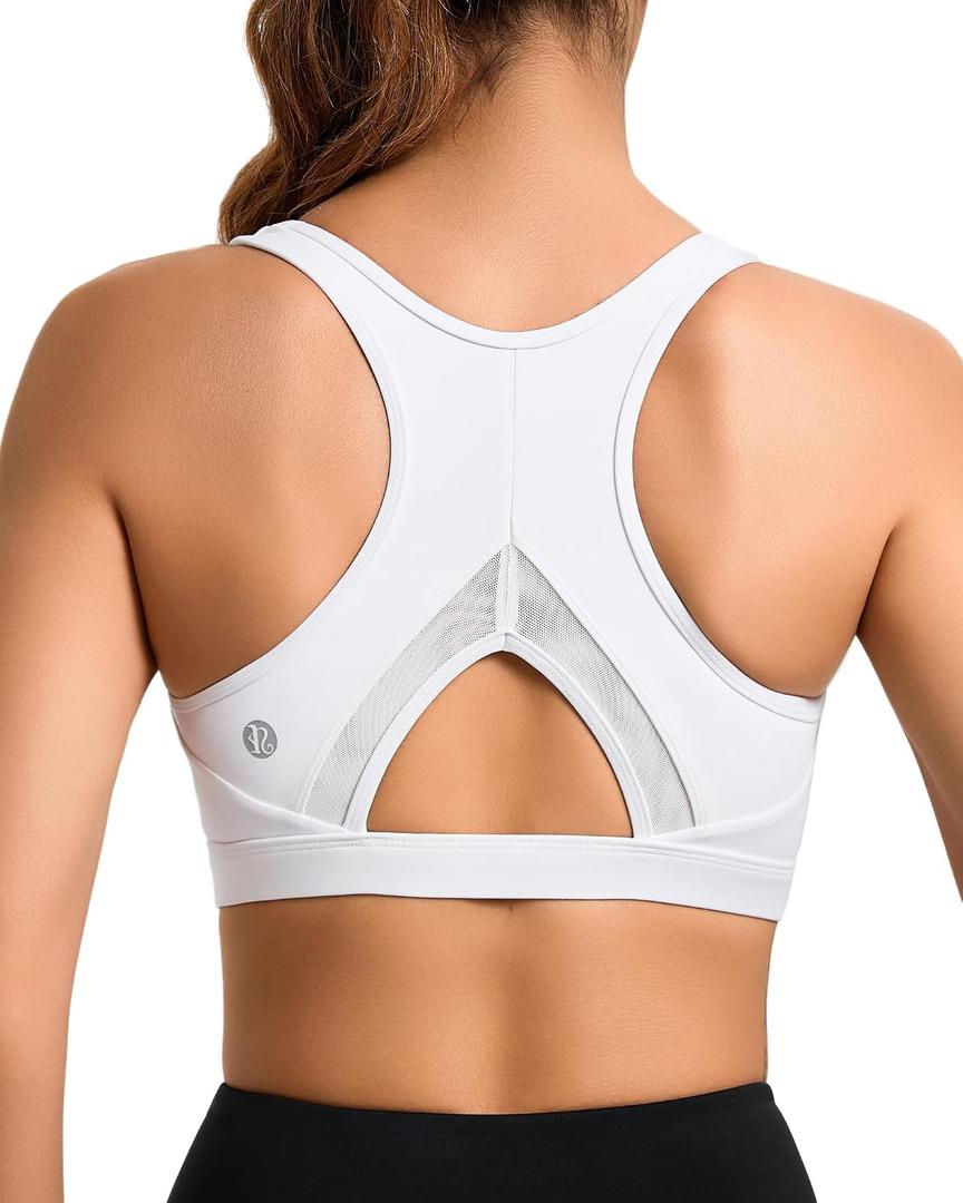 RUNNING GIRL Sports Bras for Women High Support Moulded Cup High Impact Sports Bras Racerback Workout Running Yoga Bra (White, M)