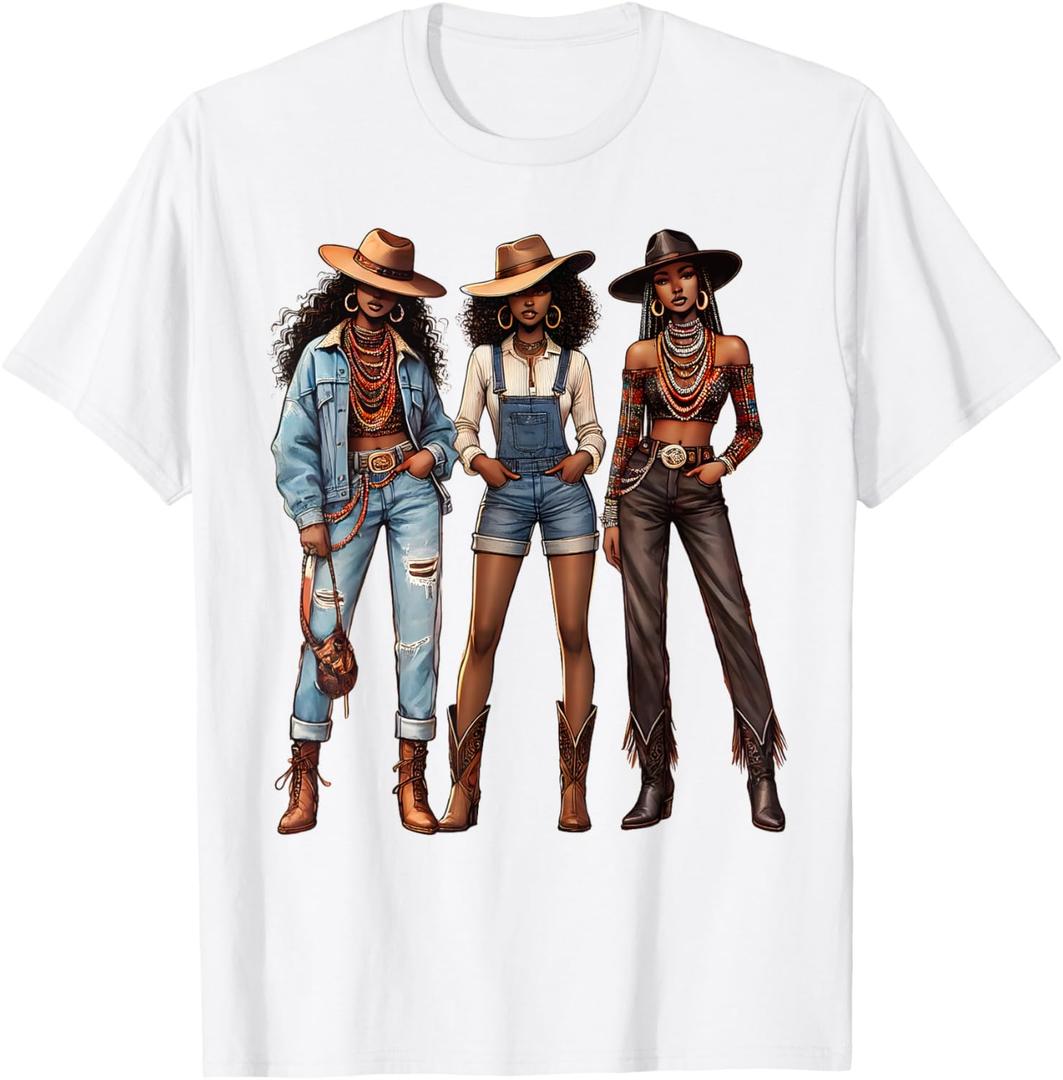 Black Cowgirl Western Rodeo Melanin Black History Texas T-Shirt (Small)