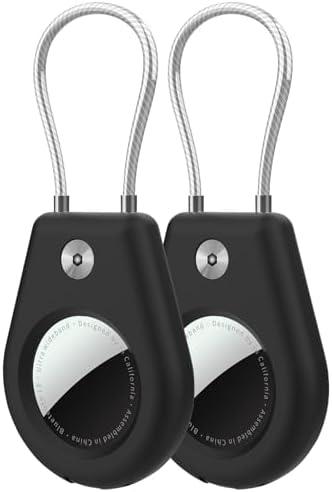 2-Pack Protect Case Compatible with Apple AirTag, Secure GPS Tracker Holder with Wire Cable Shockproof & Anti-Theif Suitable for Keychain, Keys, Luggage, Bags and Kids Luggage, Bags Pack of 2