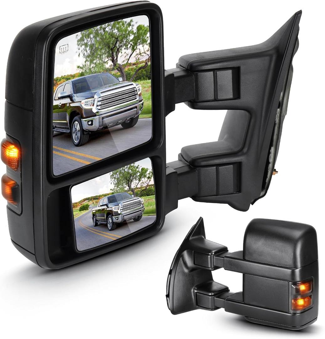 Towing Mirrors for Ford F-250 F-350 F-450 F-550 Super Duty 2008-2016 Power Heated with Smoke Turn Signal Manual Folding Telescoping (1 Pair)