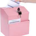 Suggestion Box with Slot and Lock & 50 Suggestion Sheets Wall Mounted Comment Ballot and Donation Box with Lock Steel Pink