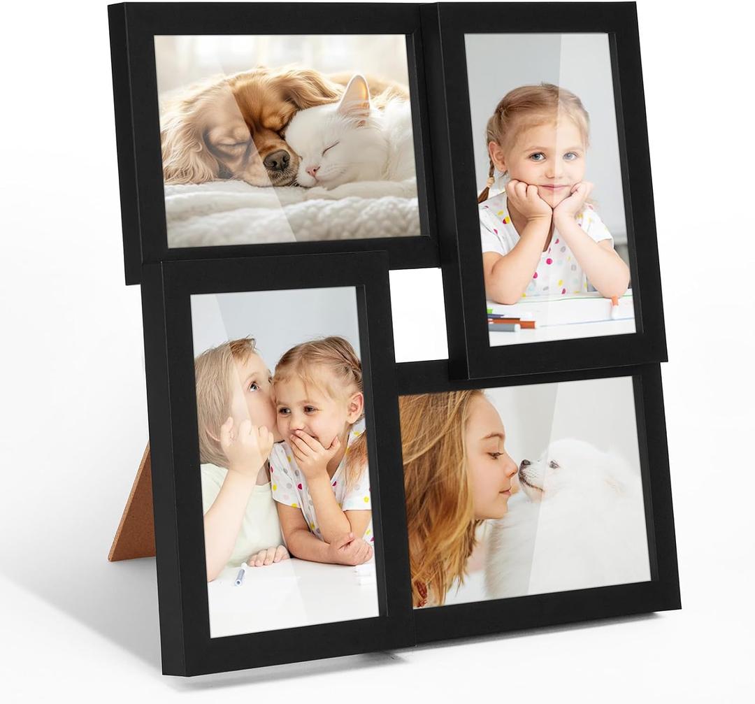 TWING 4x6 Picture Frames Collage, Family Collage Picture Frames Wall Decor, Ideal Gift for Mother's Day, Wall Hanging or Tabletop, Black (Black)