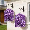 HyeFlora Artificial Flowers with Basket for Outdoors, 3pcs Faux Hanging Morning Glory Silk Fake Flowers Lifelike Plants UV Resistant Flowers for Outside Planter Patio Garden Porch Decor (Purple)