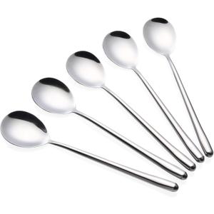 Stainless Steel Soup Spoons Long Handled Spoons Silver Pack of 5 (8.7x1.6 inches)
