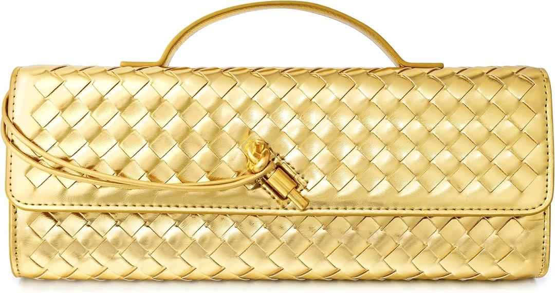 Joryin Woven Purse for Women Evening Clutch Woven Leather Handbags Crossbody Bag Purse Formal Evening Bag, Vegan Leather