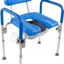Dignity Ultra-Premium Padded Commode Shower Chair, Comfortable Raised Toilet Seat with Padded Arm Handles and Backrest, for Seniors, Elderly, Adjustable Height, Includes Commode Pail and Lid, Blue