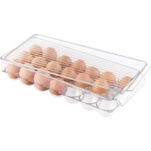 iDesign Clear Plastic Egg Holder for Fridge with Lid - 21 Egg Storage Container Organizer Bin