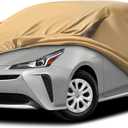 Prius Car Cover Waterproof All Weather Compatible with Toyota Prius 2004-2024, Outdoor Heavy Duty Anti-UV Car Covers Rain Sun Snow Protection with Zipper and Windproof buckle(Camel with Brown)