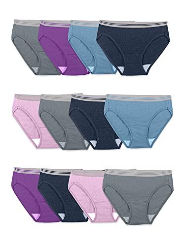Fruit of the Loom Womens Eversoft Cotton Underwear Multipacks, Tag Free & Breathable - Bikini - Assorted Color Heathers, 9, Size 8