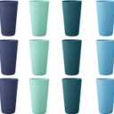 US Acrylic Newport 20-ounce Unbreakable Plastic Stackable Water Tumblers in 4 Coastal Colors | Set of 12 Drinking Cups | Reusable, BPA-free, Made in the USA, Top-rack Dishwasher and Microwave Safe