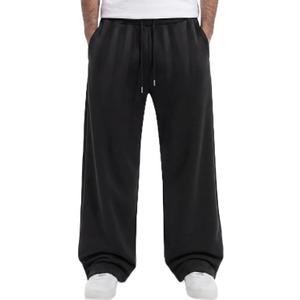 ZUGJAM Men's Baggy Sweatpants Wide Leg Lounge Sweat Pants with Pockets (Black, L)