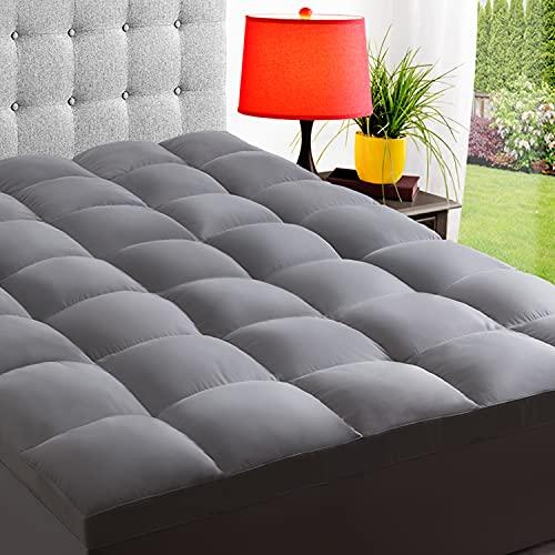 ELEMUSE Full Grey Mattress Topper for Back Pain, Extra Thick Mattress Pad Cover, Plush Soft Pillowtop with Elastic Deep Pocket, Overfilled Down Alternative Filling