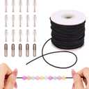 Craftdady 2mm Elastic Barbed Cords 43.74Yard Stretch Round String Elastic Loop with Metal Barbs Barbed Fastener for Crafting Book Binding(Black)