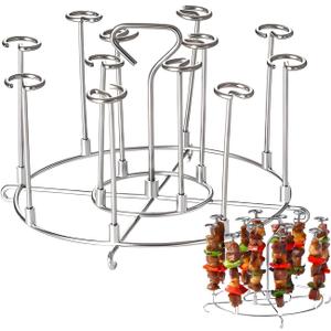 Stainless Steel Skewer Holder  12Metal Kabob Rack with Vertical Air Fryer Stand, Dishwasher-Safe for Meat/Seafood/Veggies, Universal Grill Accessories (01-Heighten)