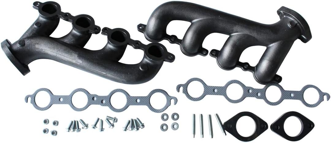 1 Set SHLPDFM Exhaust Manifold LS Swap Cast Iron Raw Exhaust Manifold Headers Fits for Chevrolet LS1LS2LS3 4.8L 5.3L 6.0L WITH All Gaskets and Hardware and Flanges