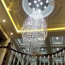 7PM W20 X H47 Modern Foyer Crystal Chandelier, 6-Lights Round LED Modern Raindrop Crystal Chandeliers Pendant Light for Hall Way Hotel Staircase Flush Mount Lighting Fixture, D20xh47