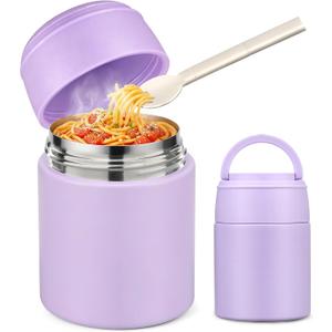 10oz Soup Thermo for Hot Food Kids Insulated Food Jar with Spoon Wide Mouth Stainless Steel Lunch Container Leak Proof Vacuum Food Box for School Travel Picnic Purple