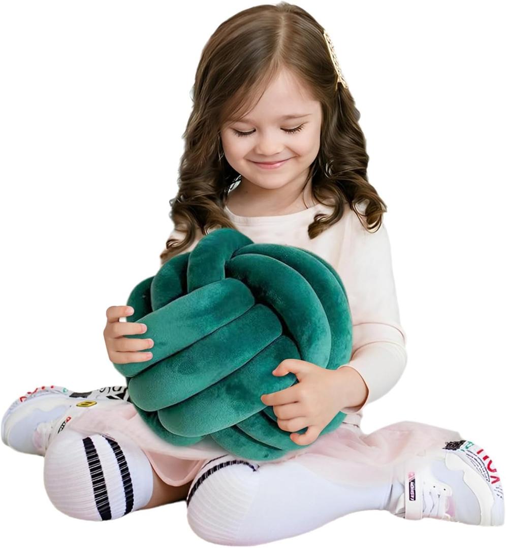 Knot Ball Pillows, Round Throw Pillow Cushion Home Decoration Soft Plush Pillow, Throw Knotted Ball Pillow Handmade Children Room Decoration Round Plush Toy Pillow (Dark Green,11"/28cm)