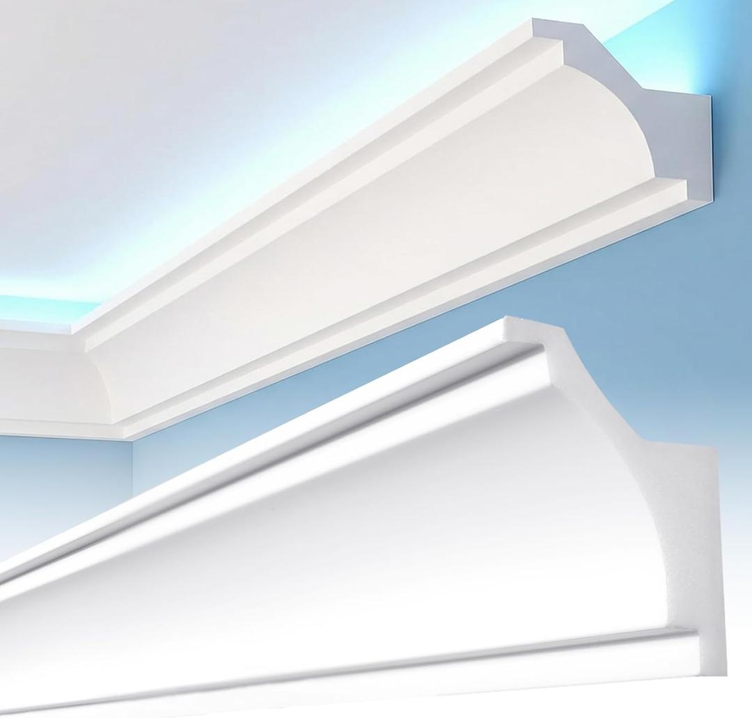 18 Pcs 47.24(Total 70.9 Ft) Ceiling Crown Molding with LED Duct Kit for Seamless Ambient Accent Lighting Waterproof Channel for Easy LED Trim Moulding Strip Installation(Rear Groove)