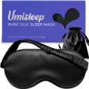 Umisleep Sleep Mask for 100% Pure Mulberry Silk, 22 Momme 6A Soft Eye Masks for Sleep, Adjustable Sleep Masks for Women Men, Light Blocking Sleeping Mask, Silk Eye Mask for Sleeping, Blindfold, Black