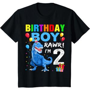 Kids 2 Year Old Shirt 2nd Birthday Boy T Rex Dinosaur T-Shirt 3T