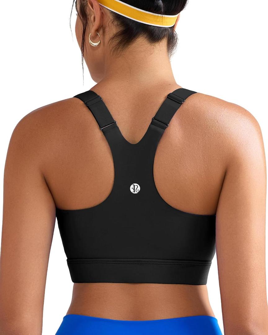 RUNNING GIRL Sports Bra for Women,Adjustable Straps Supportive High Impact Sports Bra with Sewn in Pads (XX-Large, Black)