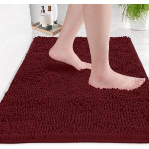 Ultra Soft Texture Chenille Plush Bath Rugs Floor Mats, Bath Rug Non Slip Microfiber Door Mat for Kitchen/Entryway/Living Room (24 x 58 inches, Burgundy) 