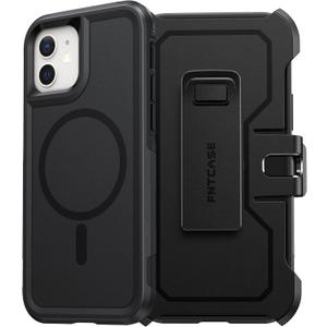 FNTCASE for iPhone 12 Magnet Case: Magnetic Dual Layer Protective Cell Phone Cover with Belt-Clip Holster | Military Grade Drop Proof Protection Durable Non Slip Textured Back Phonecase (Black)