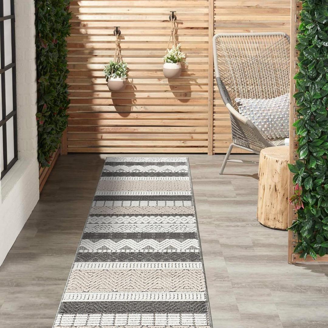 Rugshop Marbella Contemporary Boho Non-Shedding Patio Deck Backyard Indoor/Outdoor Runner Rug 2' x 7' Gray (Grey)
